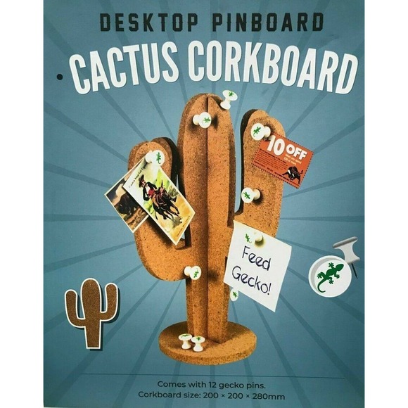 Desktop Cactus Bulletin Board Cork Board Notes Holder 12 Pushpins Gecko Pins - Picture 2 of 2